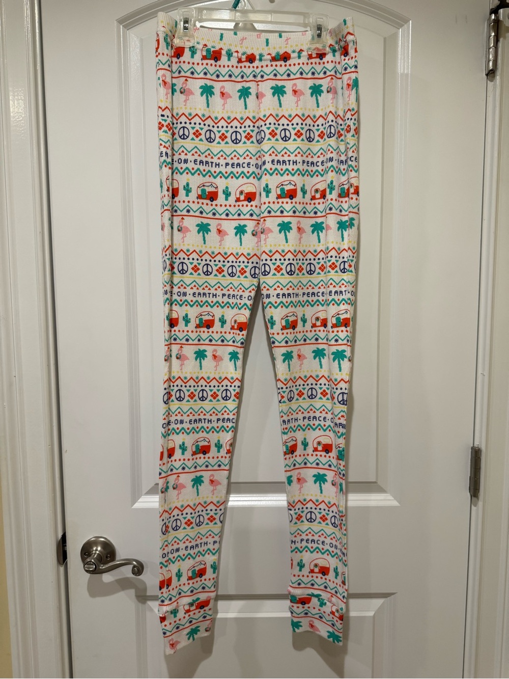 Altar'd State White Teal Red Patterned Pajama Leggings